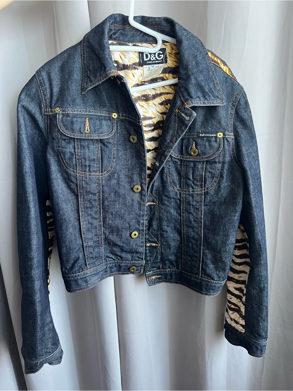 D&G Dark Blue Denim Jacket with Gold and Black Tiger Lining